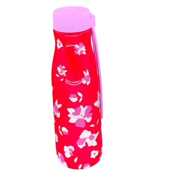 Tupperware Flask Fashion 400mL Thermos Water Bottle Wristlet Lanyard Pink Floral - Picture 1 of 7